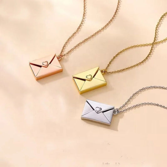 Stainless Steel Envelope 'Love You' Necklace with Personalized Engraving
