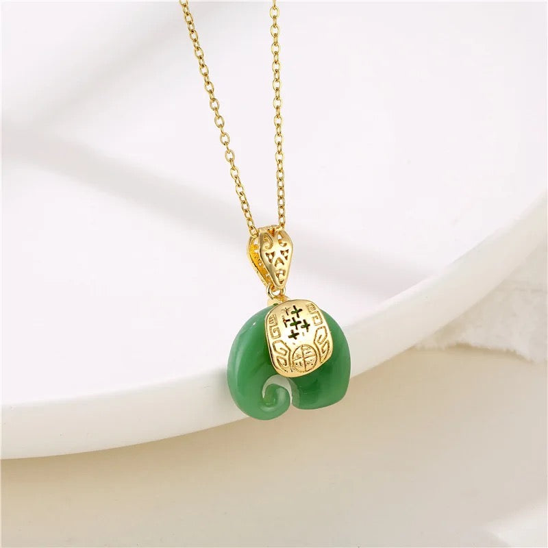 Natural Jade Stone Elephant Set (2pc)