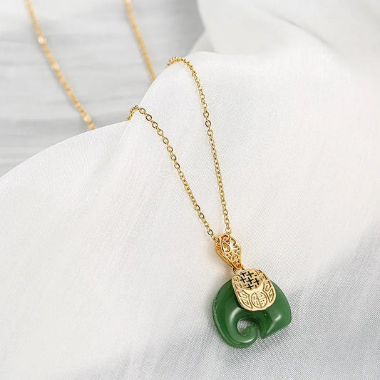 Stainless Steel Jade Elephant Necklace