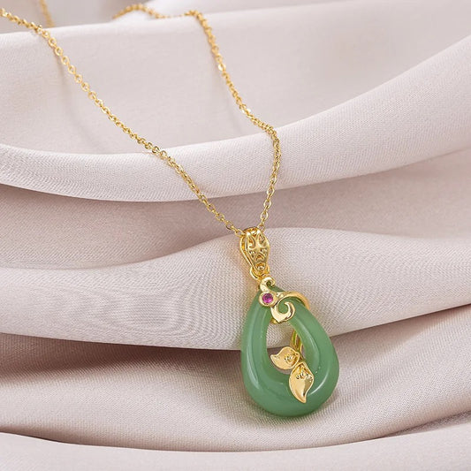 Stainless Steel Lotus Jade Necklace
