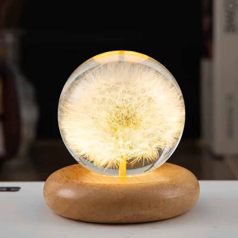 8cm Eternal / Immortal Flower Resin Sphere Lamp with USB LED Wooden Base