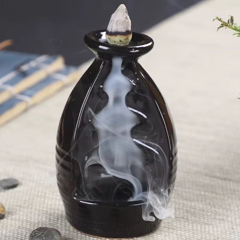 Ceramic Mini Back-Flow Incense Holder + 10 Free Incense Cones