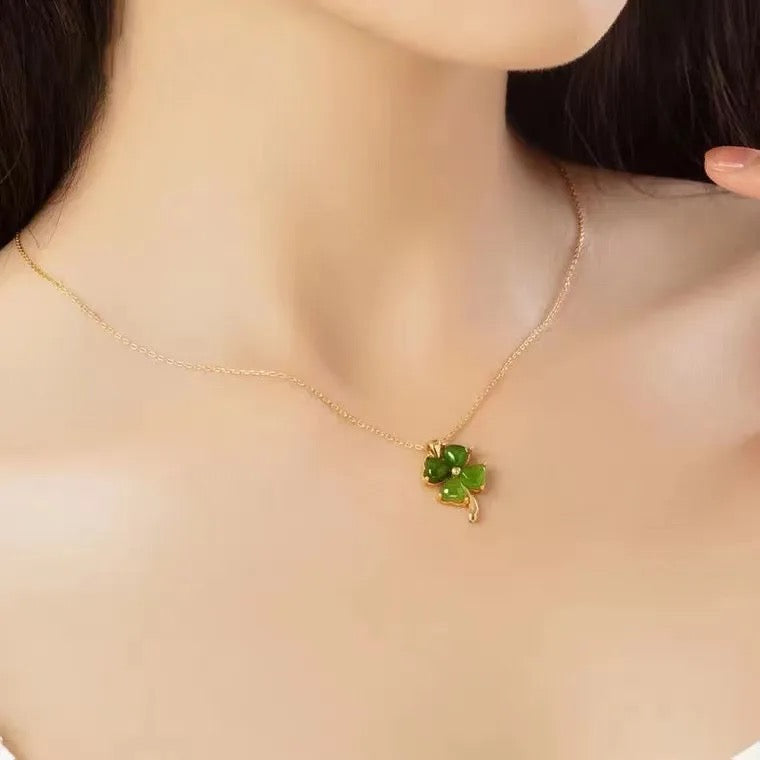 Mini Dainty Green Jade Clover Necklace