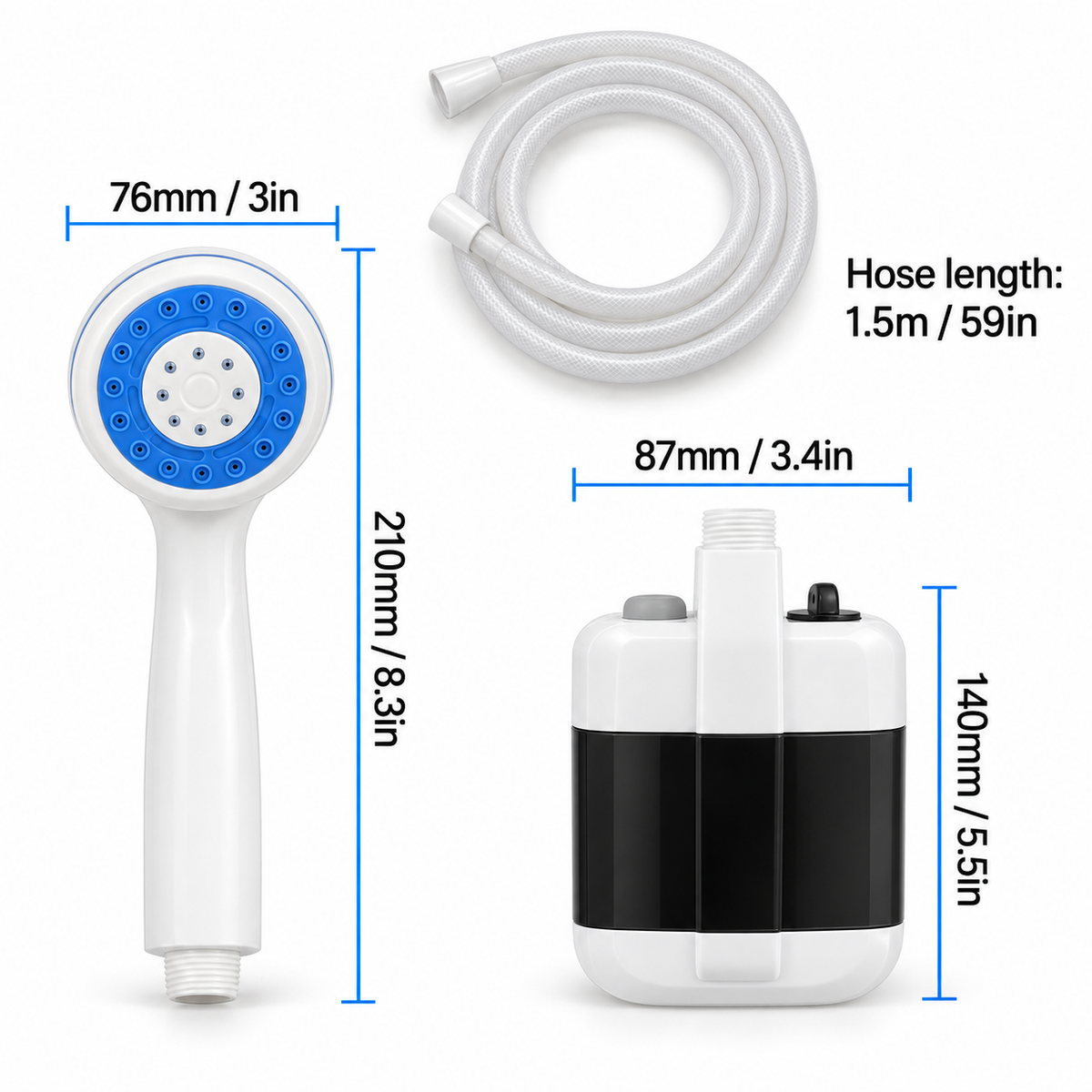 Portable Rechargeable Electric Shower Pump & Hose