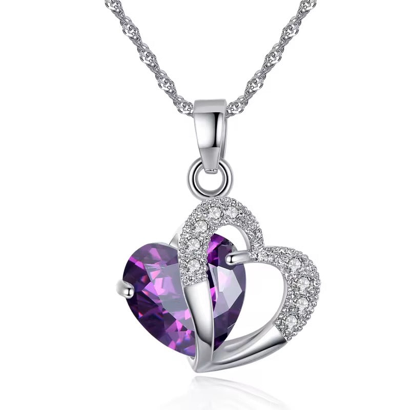 Purple Zirconia Stone Heart Set