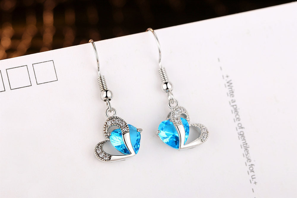 Blue Zirconia Stone Heart Set