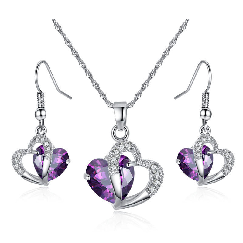 Purple Zirconia Stone Heart Set