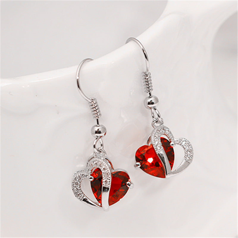 Red Zirconia Stone Heart Set