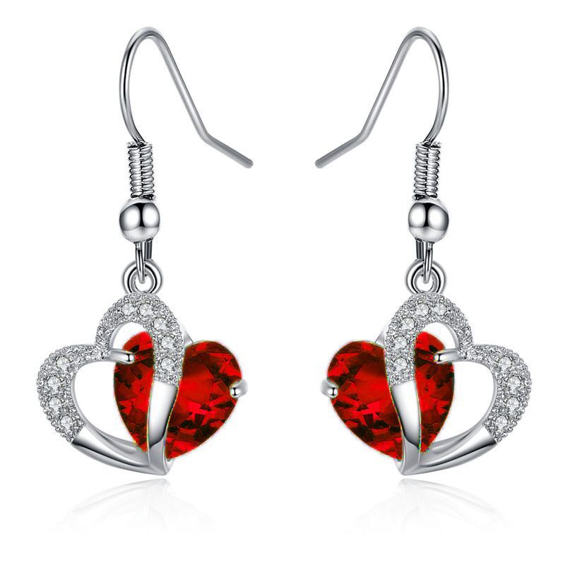 Red Zirconia Stone Heart Set