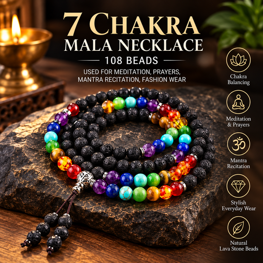 7 Chakra Lava Stone Mala (108 Beads 8mm)