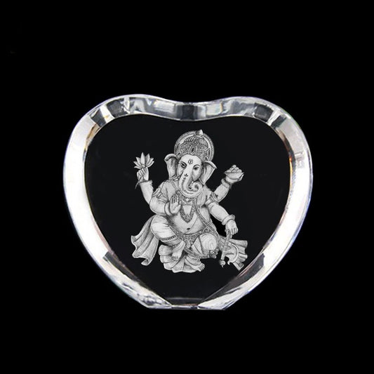 K9 Glass Crystal Heart 3D Laser Engraved Hindu God Lamp (Lord Ganesh)