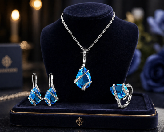Blue Zirconia Stone Teardrop 3pc Set