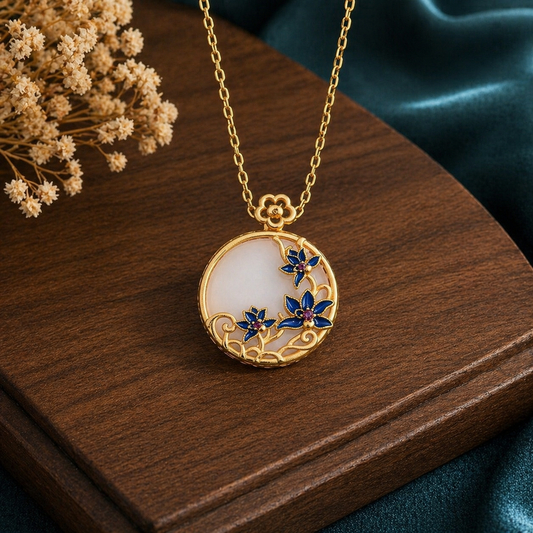 Lotus White Jade Necklace