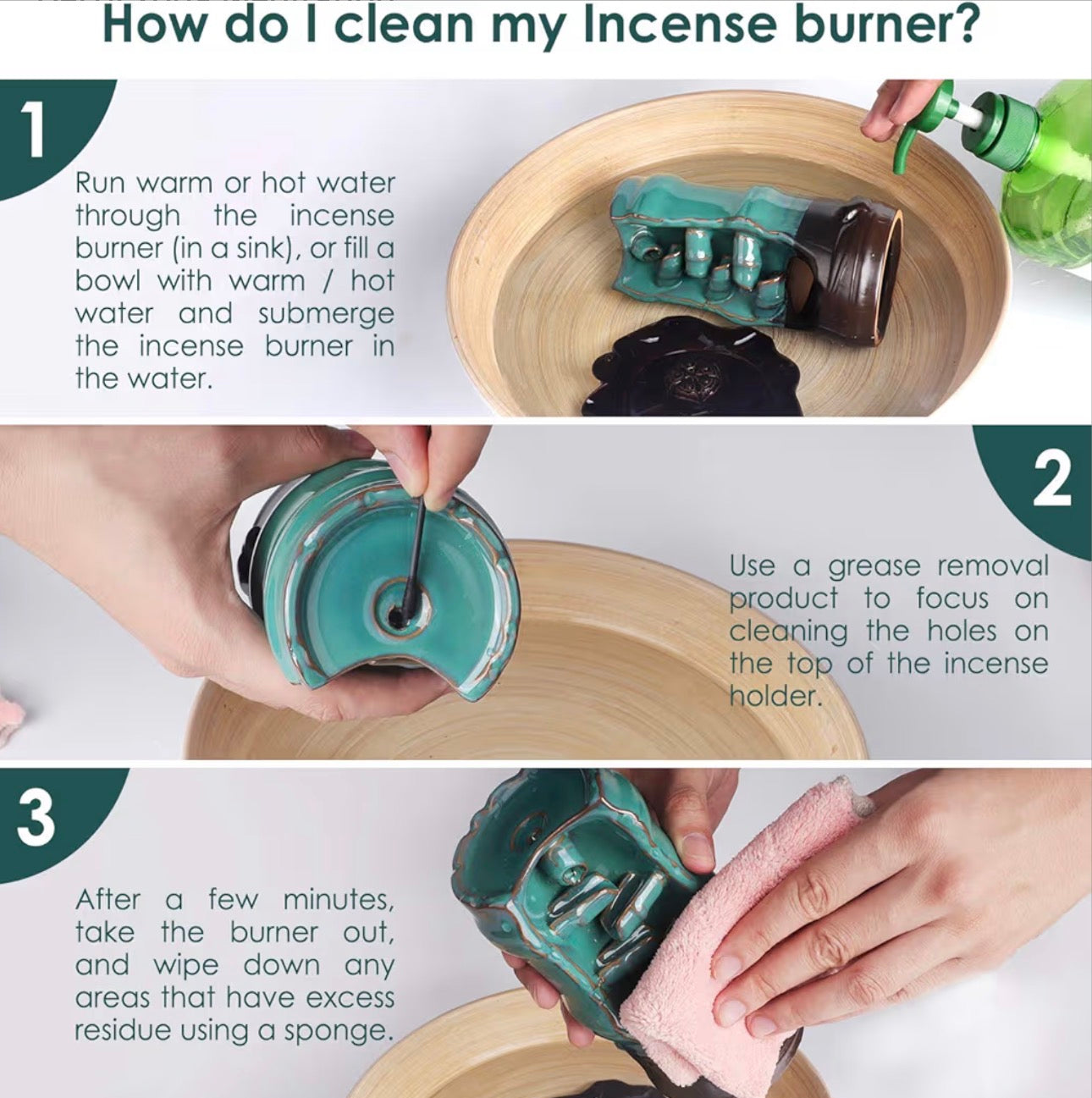 Bamboo Designed Back-Flow Incense Holder + 10 Free Incense Cones