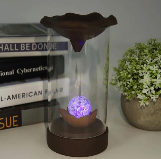 Ceramic LED Crystal Ball Designed Wind Proof Back-Flow Incense Holder + 10 Free Incense Cones