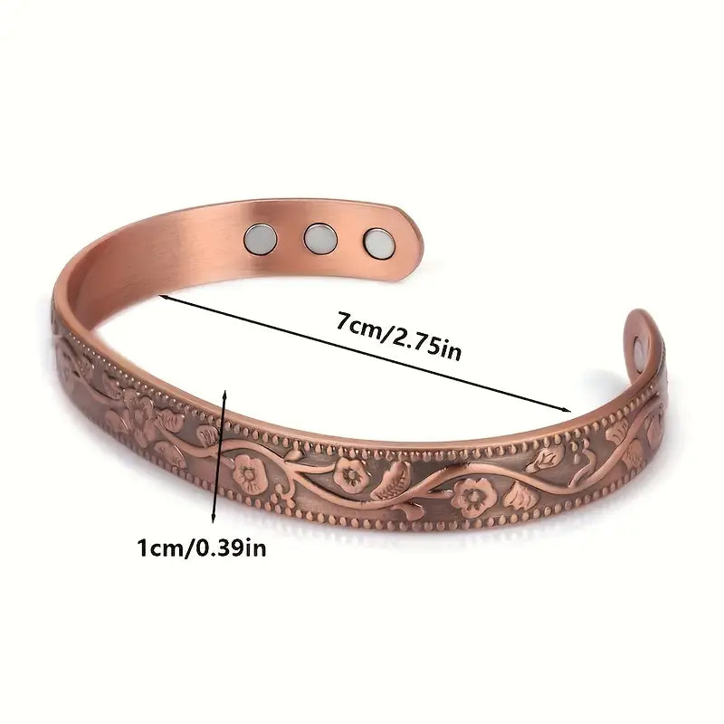 Adjustable Ultra Strength Pure Copper Magnetic Bracelet (99.99% Copper) Floral Design