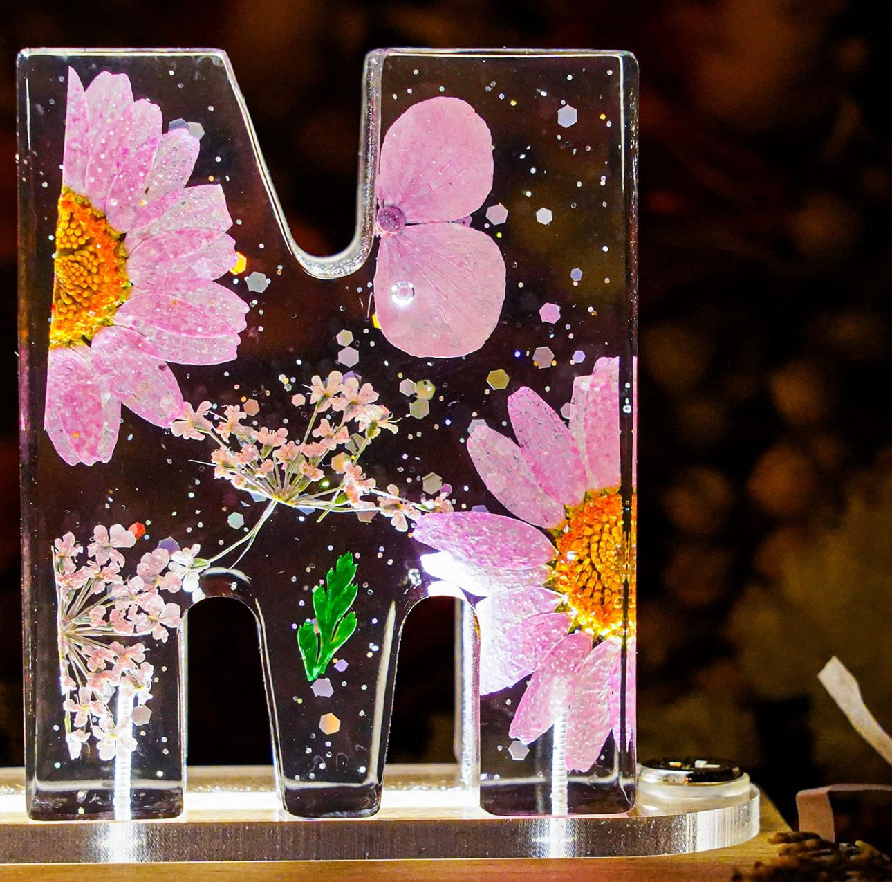 Eternal Chrysanthemum Flower Mother’s Love USB Lamp with LED Wooden Light Base