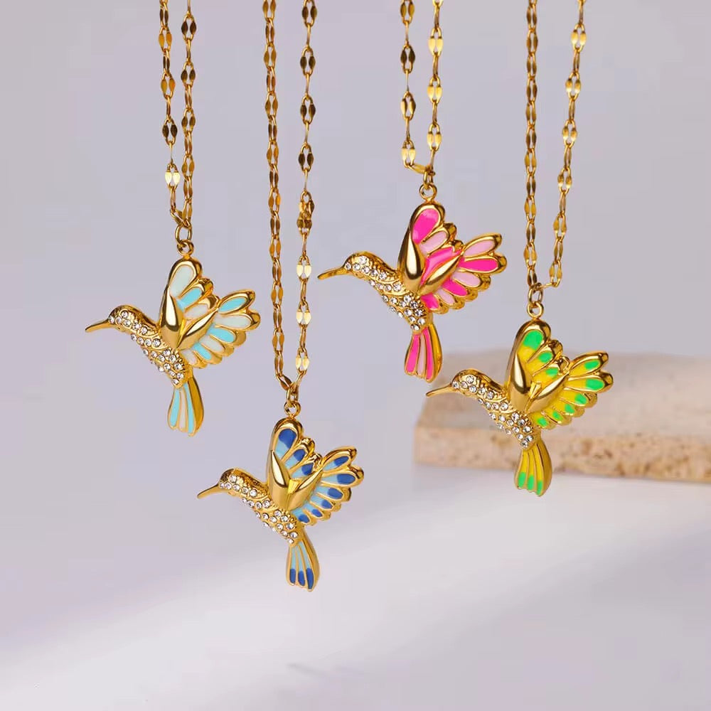 Stainless Steel Zircon Hummingbird Necklace