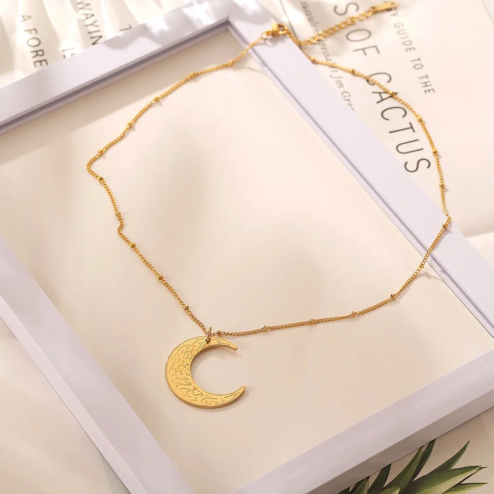 Stainless Steel Islamic "With Hardship Comes Ease" | Crescent Necklace