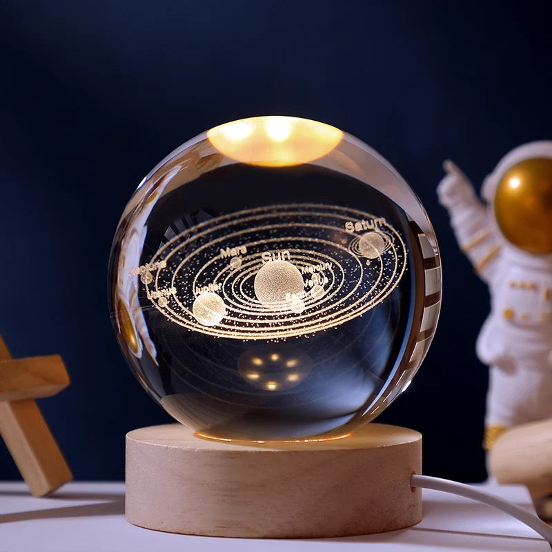 3D Laser Engraved Glass Crystal Ball Lamp Universe Astronomy Decor (Solar System)