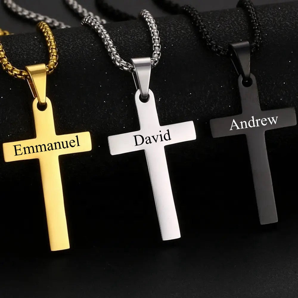 Customizable Stainless Steel Cross Necklace with Engraving