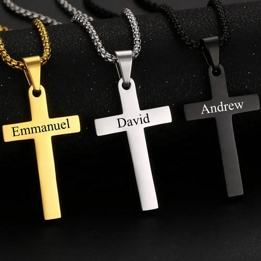 Customizable Stainless Steel Cross Necklace with Engraving