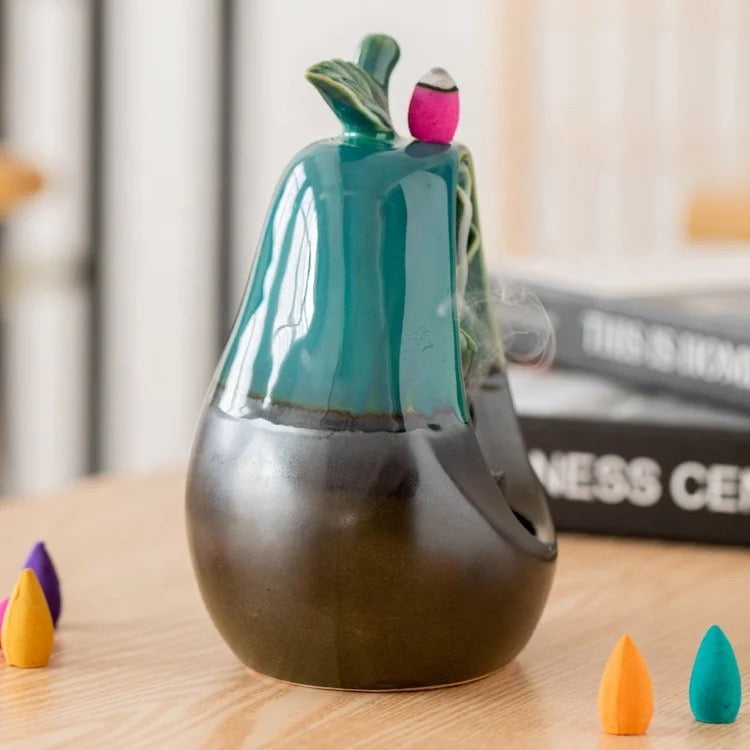 Pear Designed Back-Flow Incense Holder + 10 Free Incense Cones