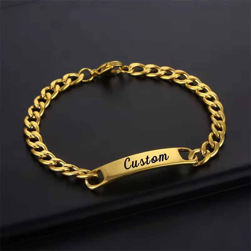 Customizable 18k Gold-Filled Stainless-Steel Cuban Bracelet with Engraving