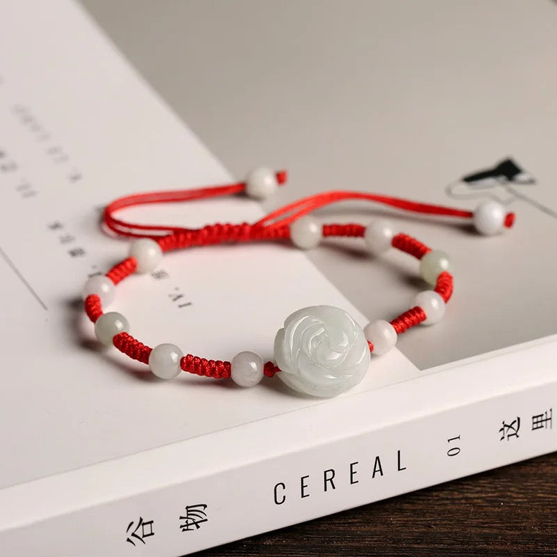 Natural Hetian Jade Chinese Lucky Red String Adjustable Bracelet