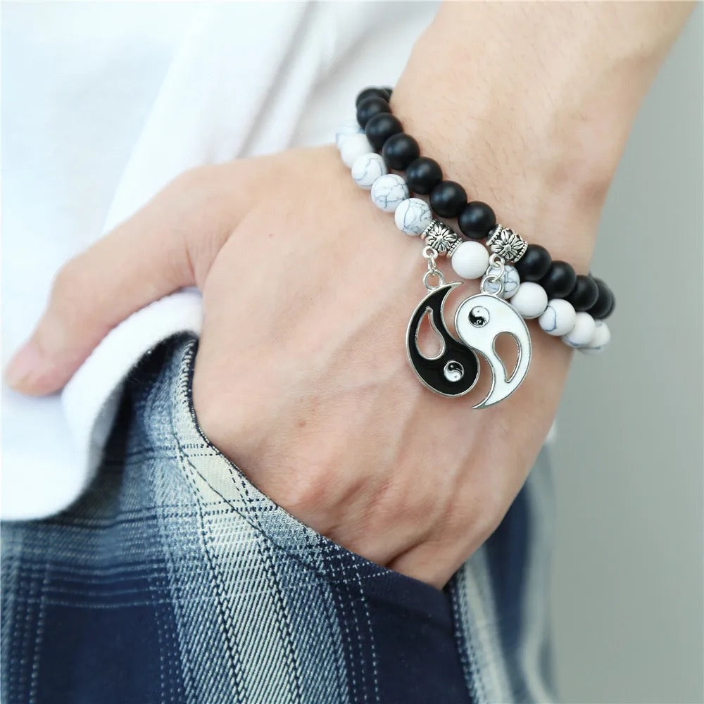 Yin & Yang Natural Stone Distance Bracelets 2pc