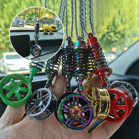 Car Wheel Rims and Shocks Rear View Mirror Pendant Hanging Car Ornaments- Auto Mirror Decoration