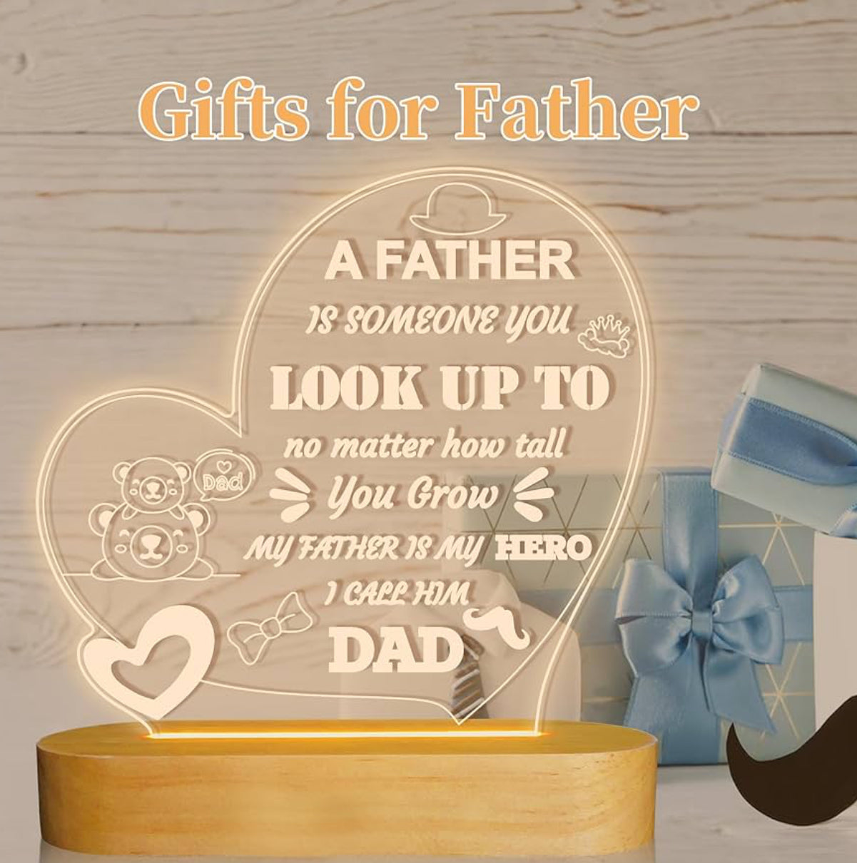 Father’s Love 3D Acrylic Night Lamp With Wooden Base