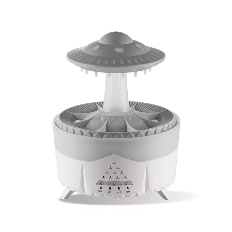 White UFO Rain Humidifier, 7-Color LED Aroma Diffuser + Remote Control