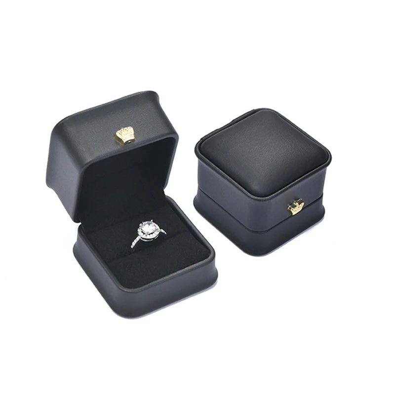 (Premium Packaging) High Quality Leather Velvet Lined Crown Jewelry Ring Box - Engagement Ring Box