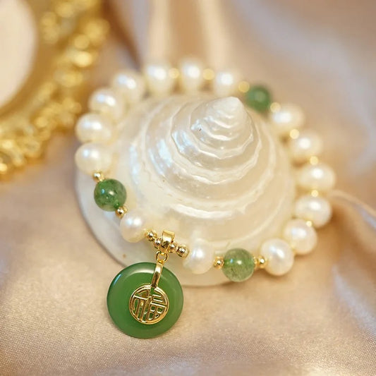 Chinese Style Fresh Water Pearl Lucky Jade Bracelets