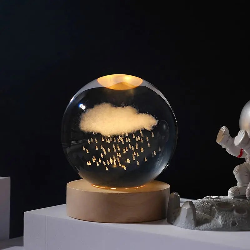 3D Laser Engraved 8cm Glass Crystal Ball Lamp (Rain Cloud)