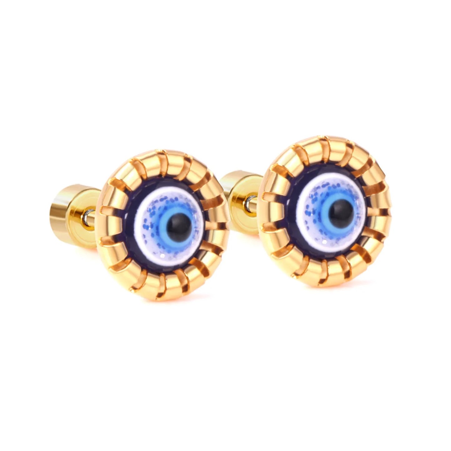 Stainless Steel Evil Eye Stopper Earrings