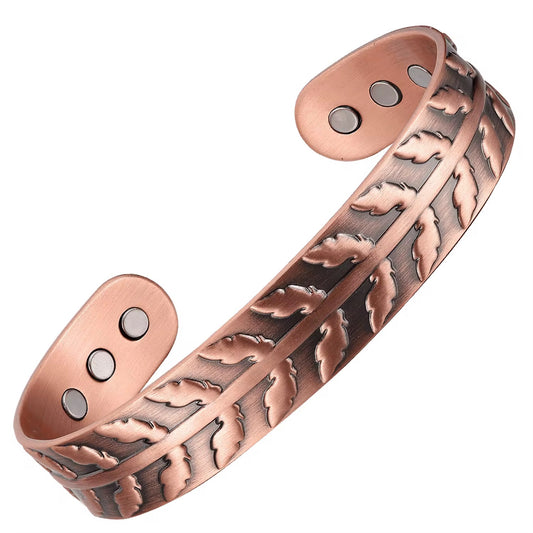 Adjustable Ultra Strength Pure Copper Magnetic Bracelet (99.99% Copper) Fern Pattern