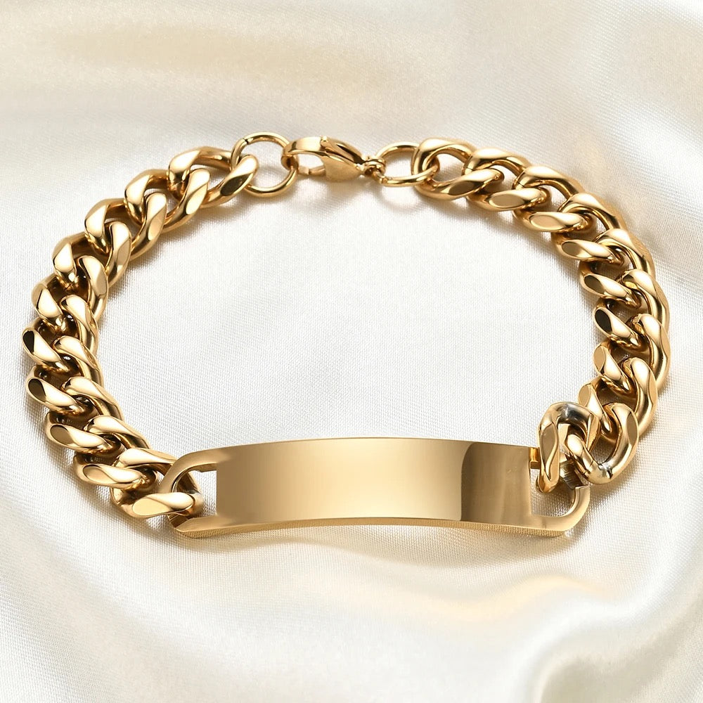 Customizable 18k Gold-Filled Stainless-Steel Cuban Bracelet with Engraving