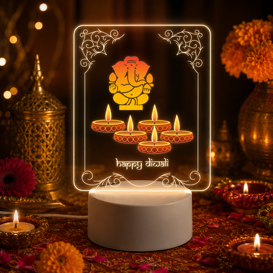 ‘Happy Diwali’ Ganesha LED 3D Acrylic Night Lamp