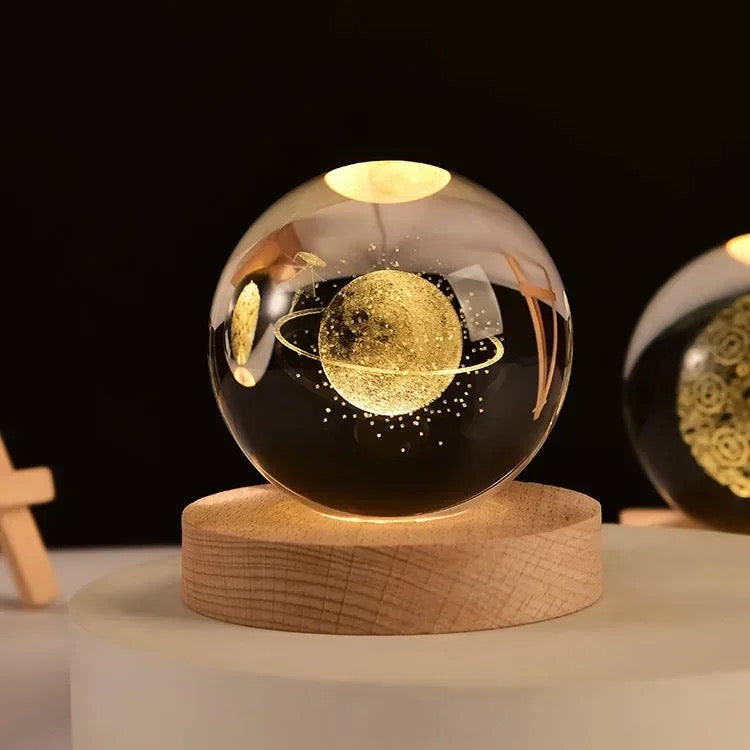 3D Laser Engraved Glass Crystal Ball Lamp Universe Astronomy Decor (Lady on Neptune Rings)