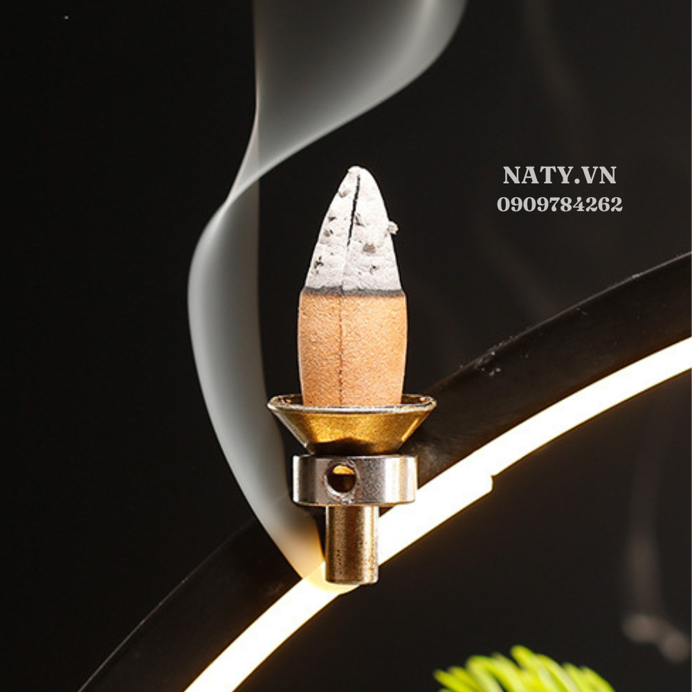 Feng Shui Elephant Crystal Ball Back-Flow Incense Holder & Waterfall Mist Maker with Ring Light Ornamental Set