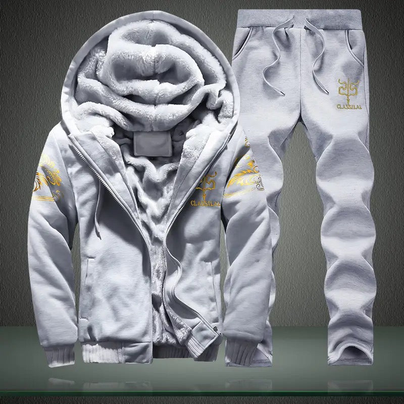 2PC Men's Classical Tracksuit Fleece Lined Hoodie & Track Pants