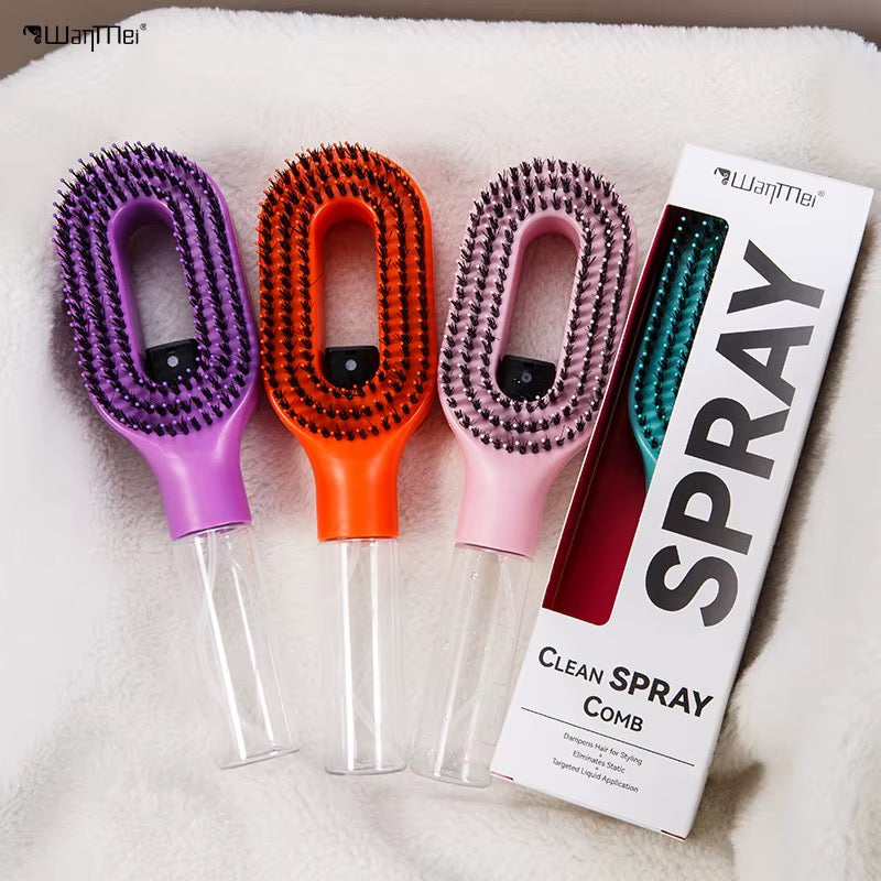 2-in-1 Ionic Hair Mist Brush with Built-In Spray Bottle – Pink