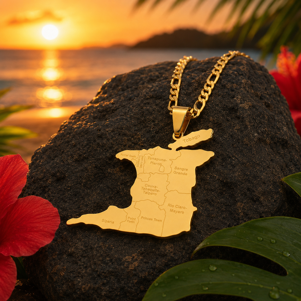 Stainless Steel Trinidad and Tobago Map Necklace