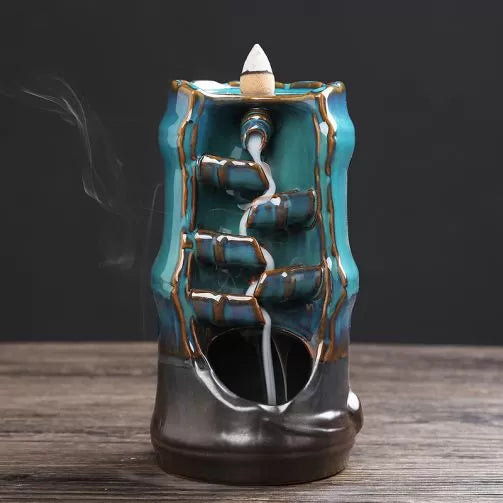 Bamboo Designed Back-Flow Incense Holder + 10 Free Incense Cones