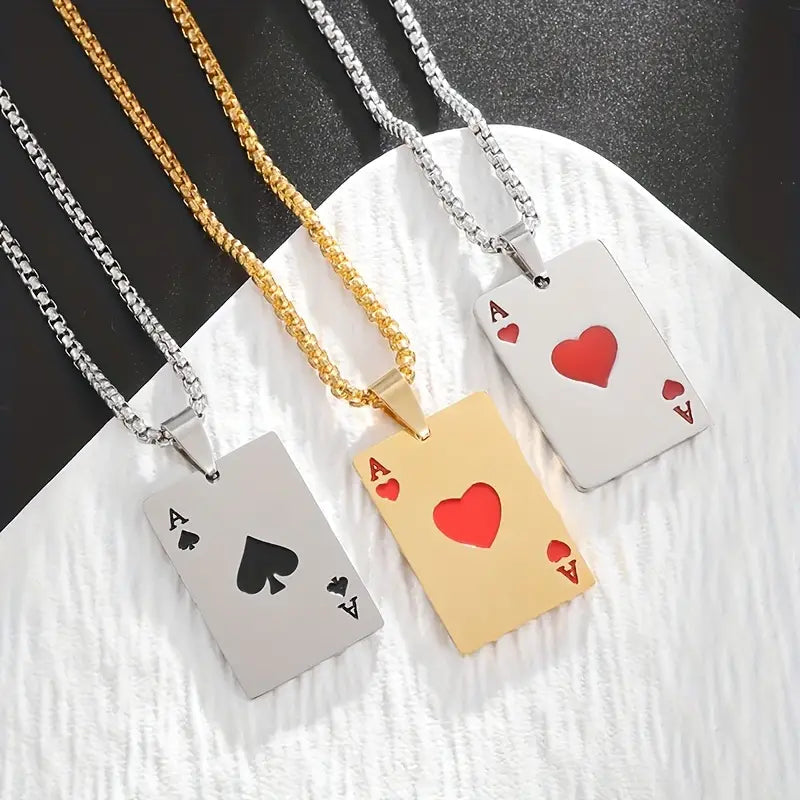 Stainless Steel Ace Of Spades Necklace