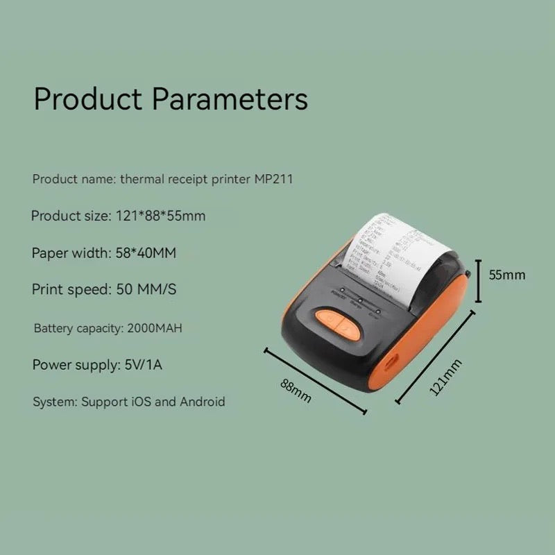 Mini 58mm Printer Portable Thermal Bluetooth Receipt Printer (+1 Free Paper Roll)