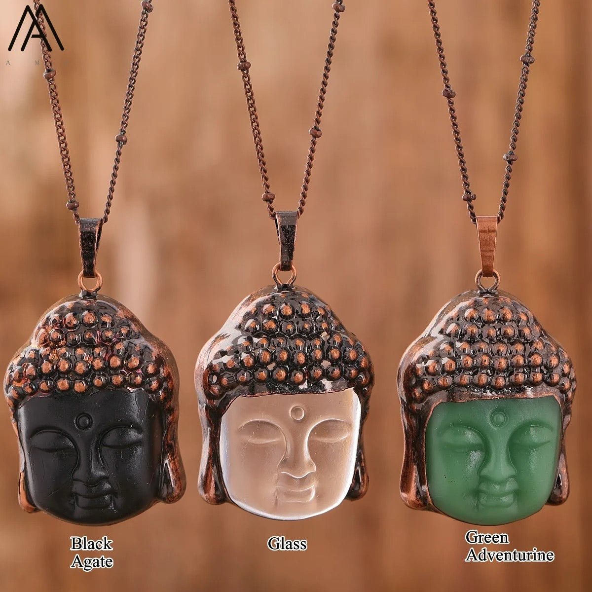 Buddha Head Natural Stone Crystal Necklace