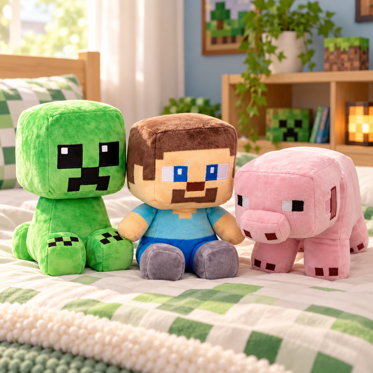 Minecraft Character Plushies – Pig, Steve & Creeper